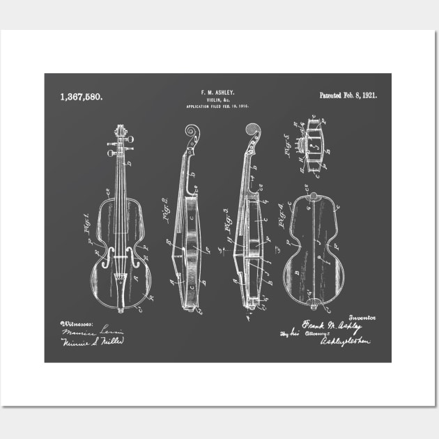 Horizontal Violin Patent White Wall Art by Luve